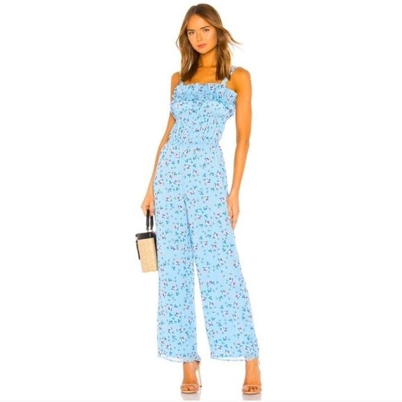 Tularosa Pants - Tularosa Ellie Carolina Blue Floral Print Wide Leg Jumpsuit Size XS